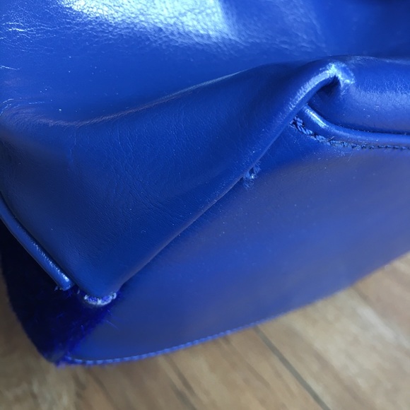 Well Loved Royal Blue Leather & Fur Purse Satchel - Picture 8 of 16